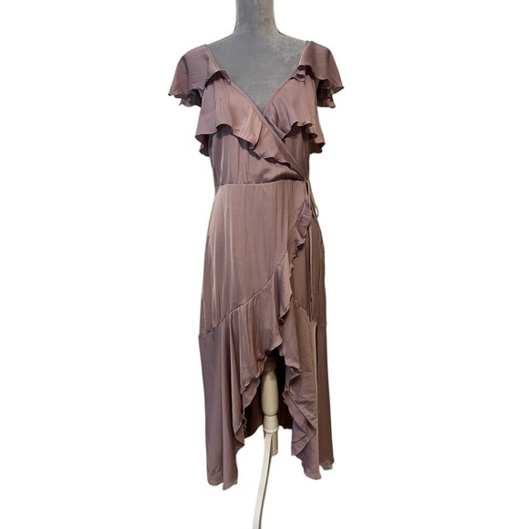 ALTAR'D STATE Louise Satin Faux Wrap Dress in Elderberry Mauve Purple Midi LG - Picture 3 of 11
